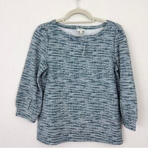 Talbots Womens Jacquard Top Blouse Size S Classic Office Ocean Blue Teal